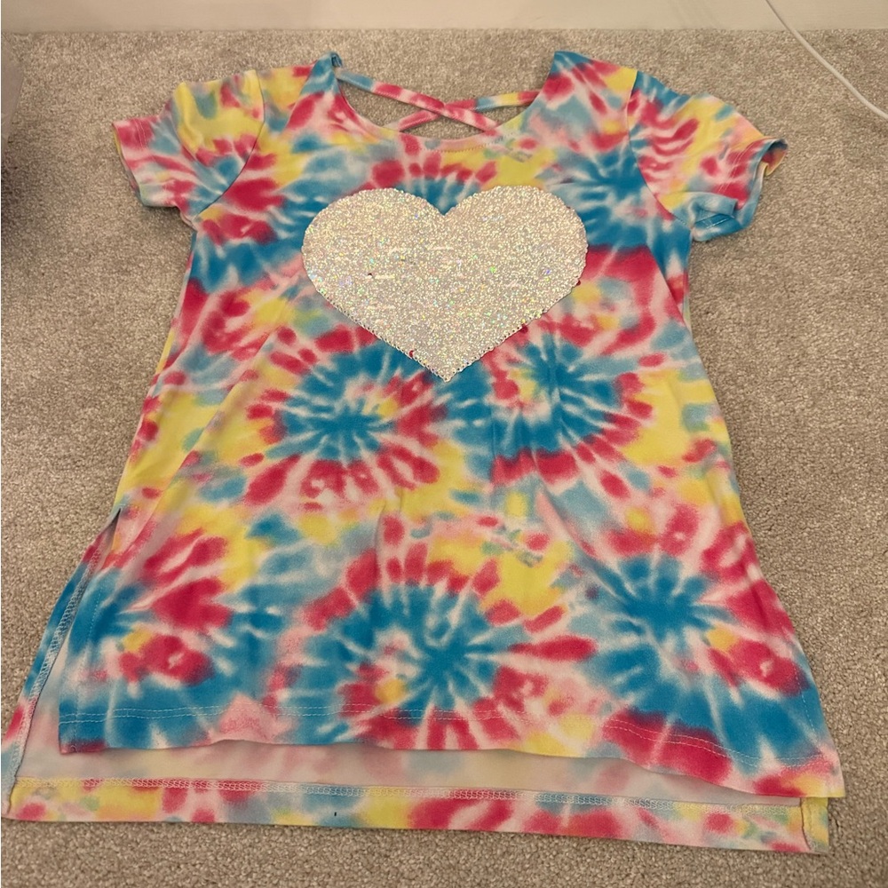 Abella Tie-Dye Shirt with Glitter Heart